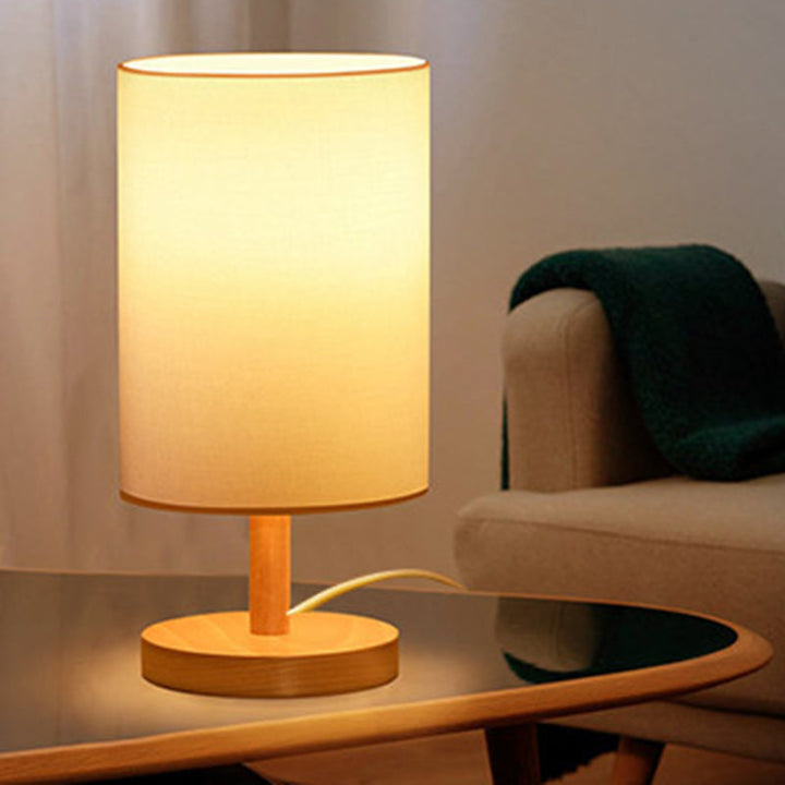 Traditional Japanese Cylinder Wood Fabric 1-Light Table Lamp for the Living Room | Kalsten