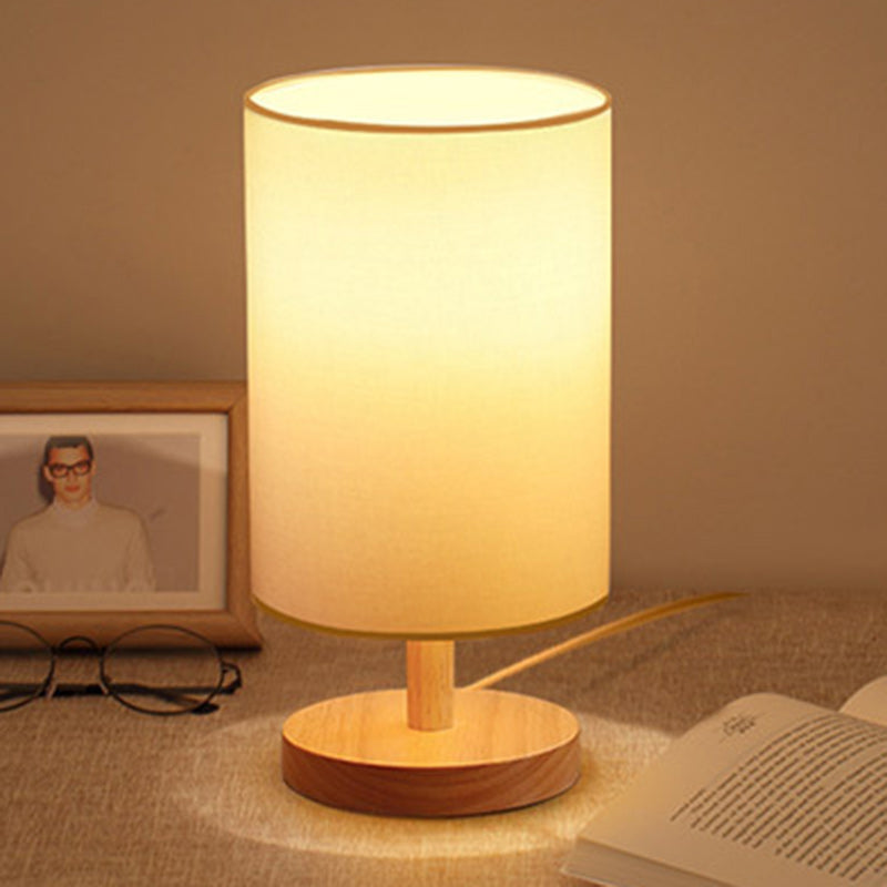 Traditional Japanese Cylinder Wood Fabric 1-Light Table Lamp for the Living Room | Kalsten