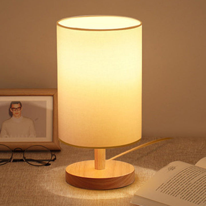 Traditional Japanese Cylinder Wood Fabric 1-Light Table Lamp for the Living Room | Kalsten