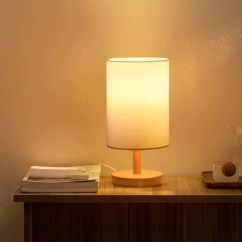 Traditional Japanese Cylinder Wood Fabric 1-Light Table Lamp for the Living Room | Kalsten