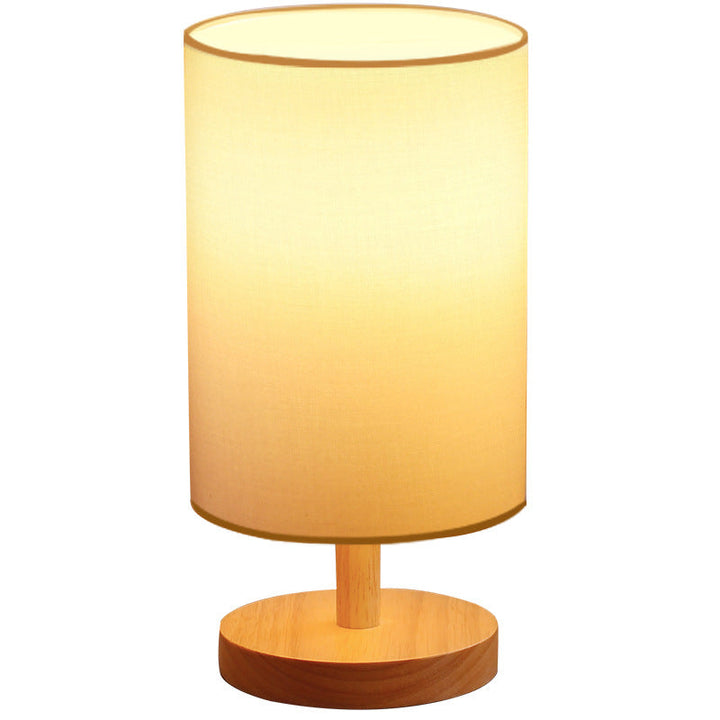 Traditional Japanese Cylinder Wood Fabric 1-Light Table Lamp for the Living Room | Kalsten