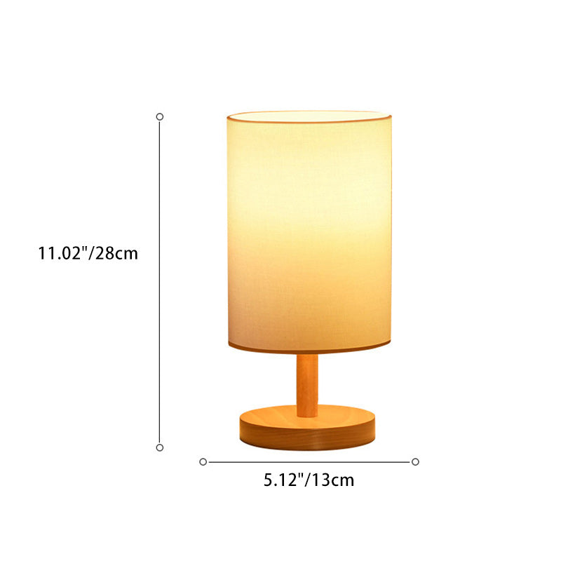 Traditional Japanese Cylinder Wood Fabric 1-Light Table Lamp for the Living Room | Kalsten