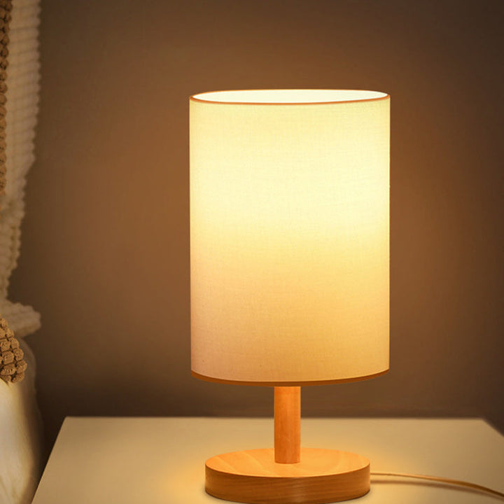 Traditional Japanese Cylinder Wood Fabric 1-Light Table Lamp for the Living Room | Kalsten