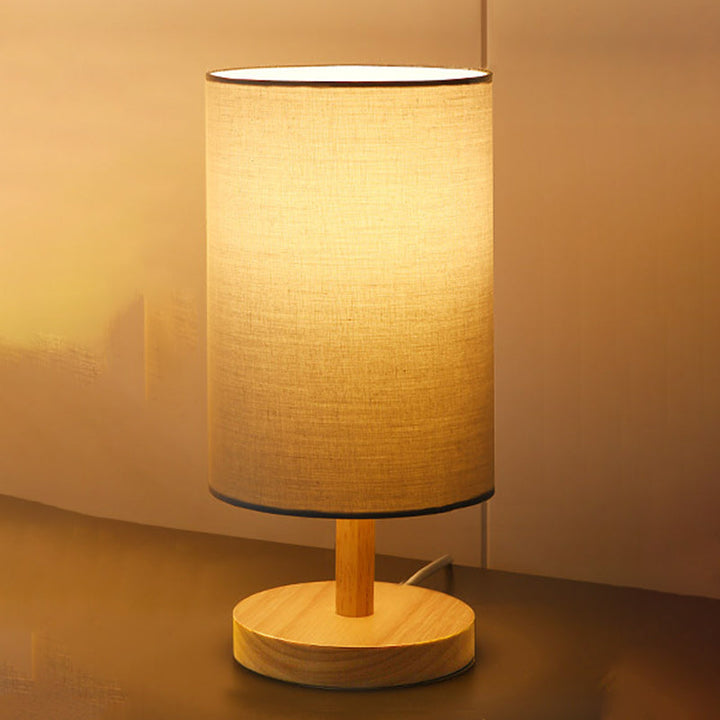 Traditional Japanese Cylinder Wood Fabric 1-Light Table Lamp for the Living Room | Kalsten