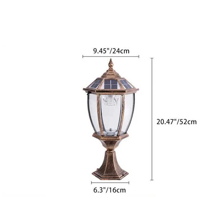 Contemporary Retro Hexagon Aluminum Glass LED Solar Post Head Landscape Light For Garden | Kalsten