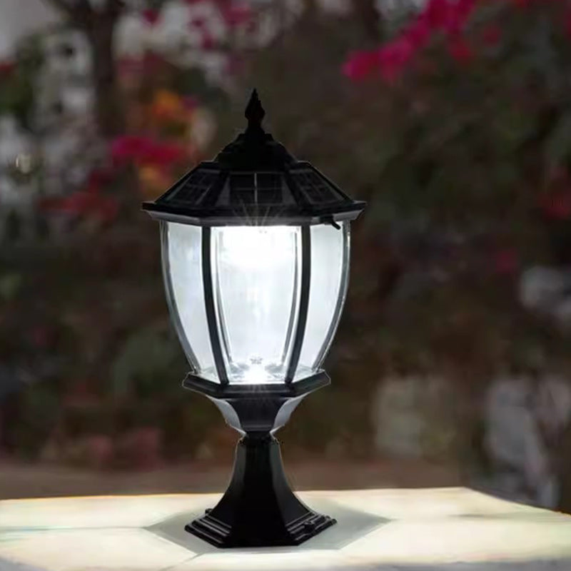 Contemporary Retro Hexagon Aluminum Glass LED Solar Post Head Landscape Light For Garden | Kalsten