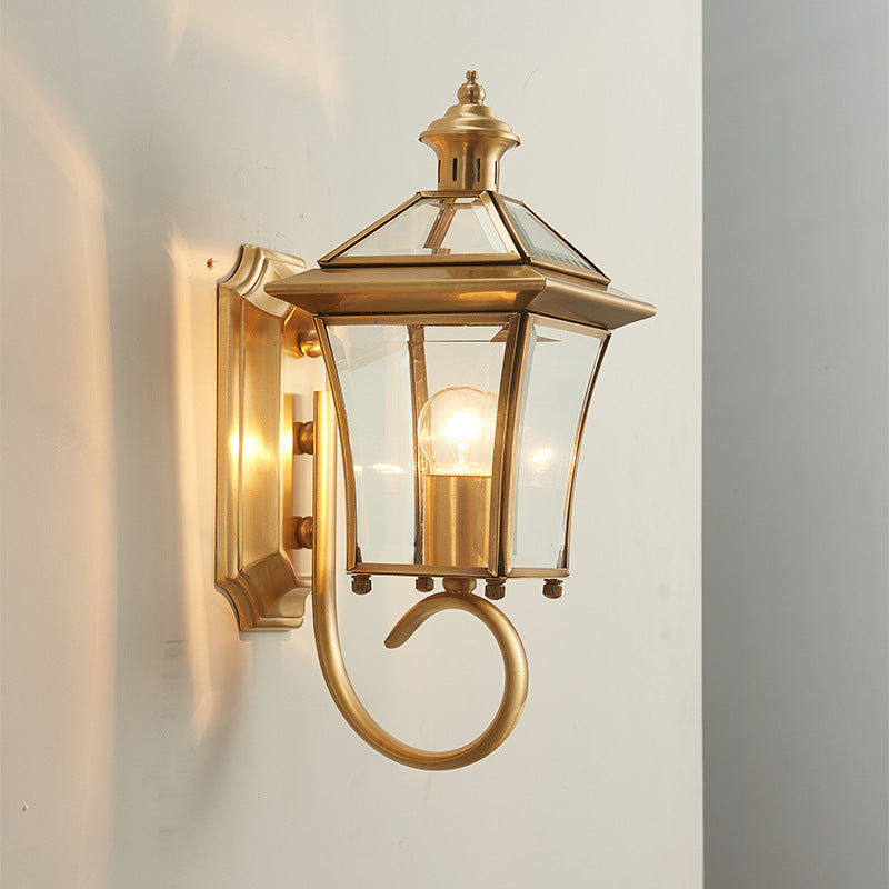 Traditional European Trapezoid Copper Glass 1-Light Wall Sconce Lamp For Garden | Kalsten