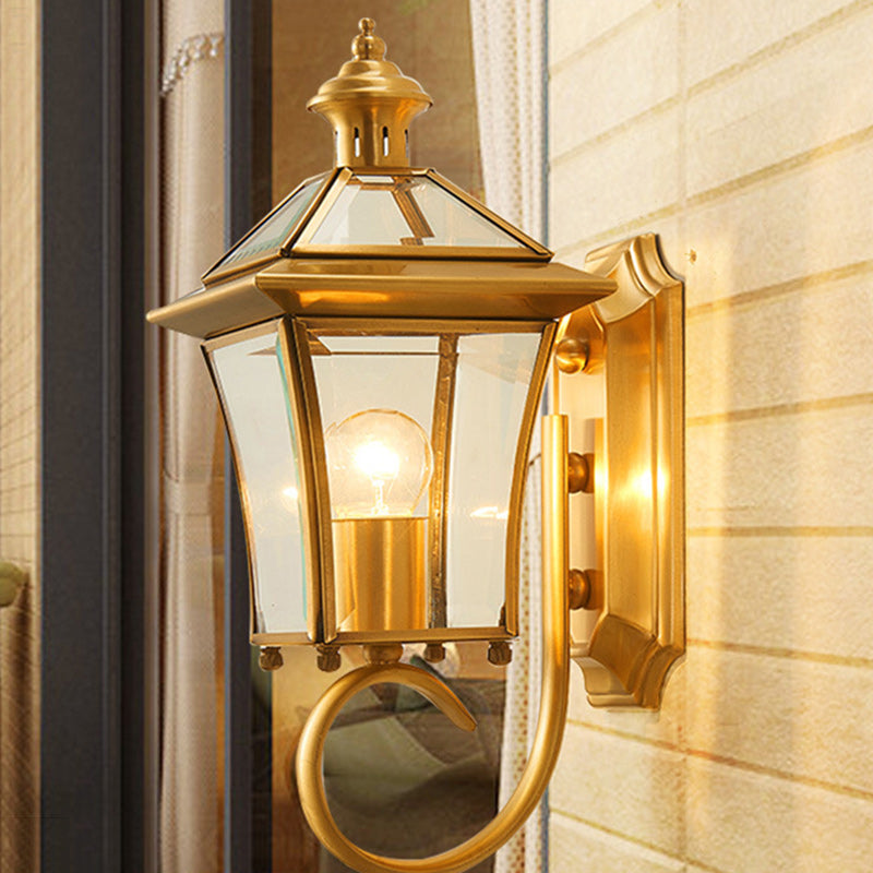 Traditional European Trapezoid Copper Glass 1-Light Wall Sconce Lamp For Garden | Kalsten