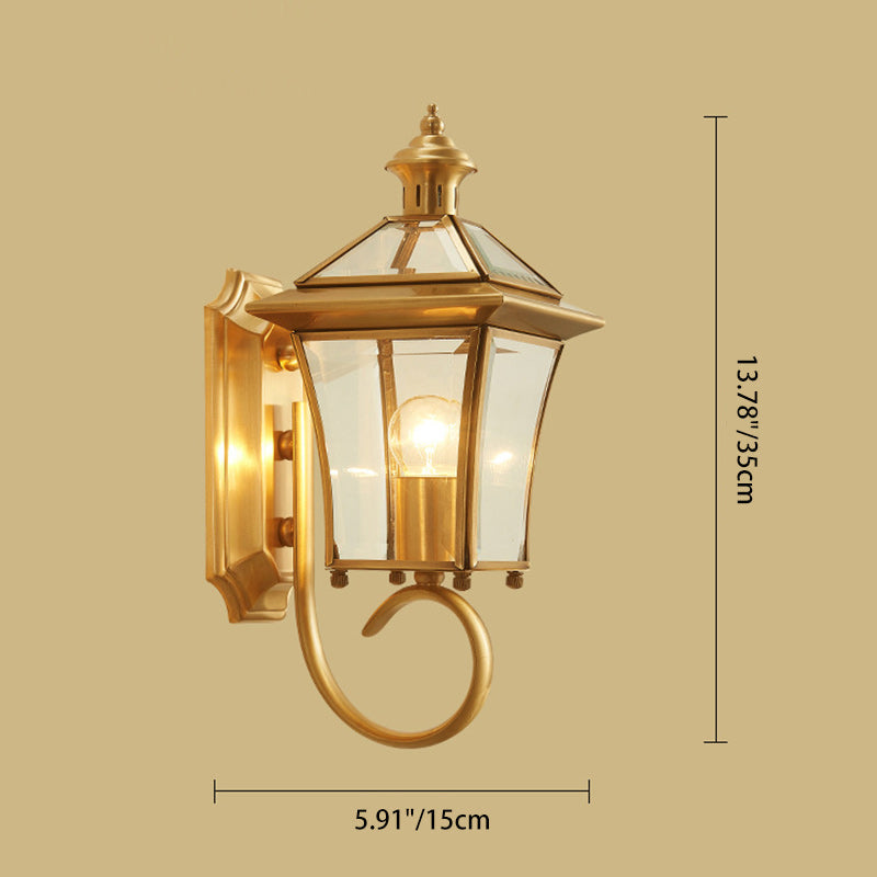 Traditional European Trapezoid Copper Glass 1-Light Wall Sconce Lamp For Garden | Kalsten
