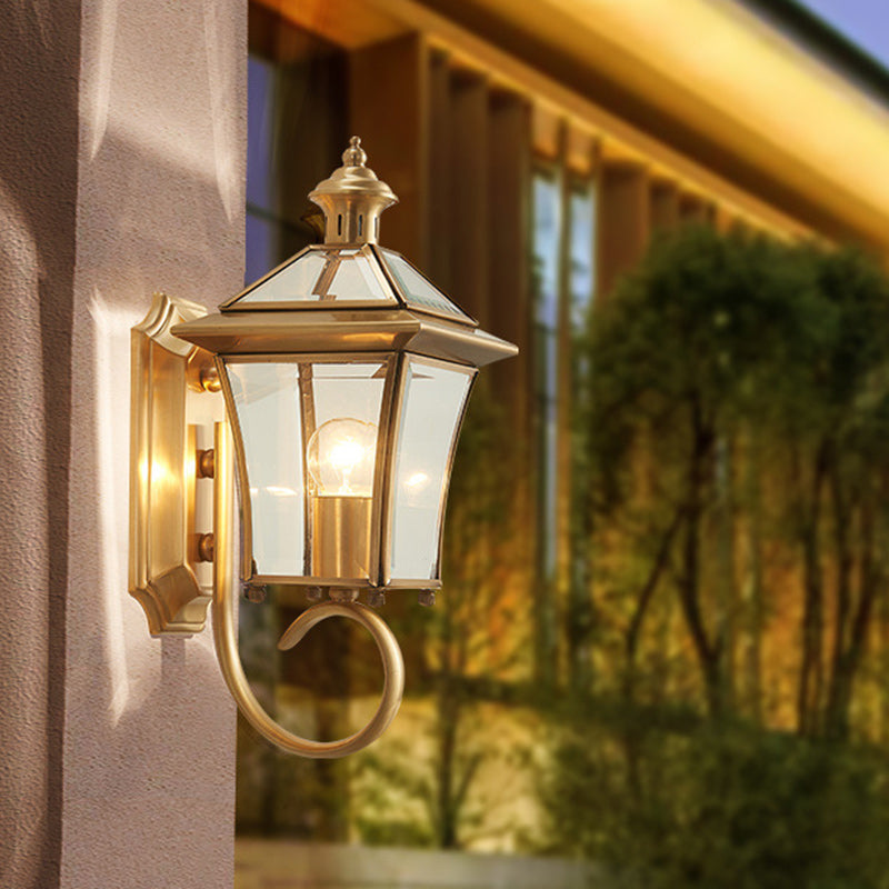 Traditional European Trapezoid Copper Glass 1-Light Wall Sconce Lamp For Garden | Kalsten