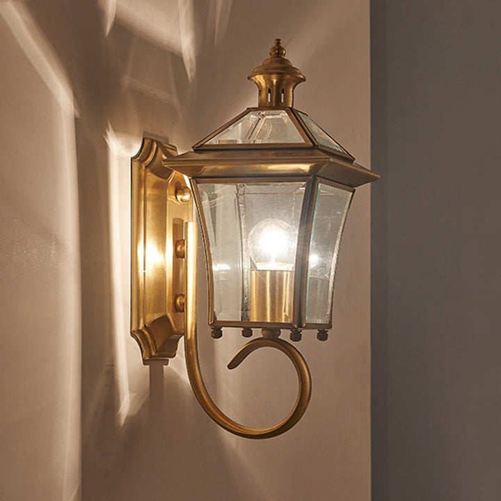 Traditional European Trapezoid Copper Glass 1-Light Wall Sconce Lamp For Garden | Kalsten
