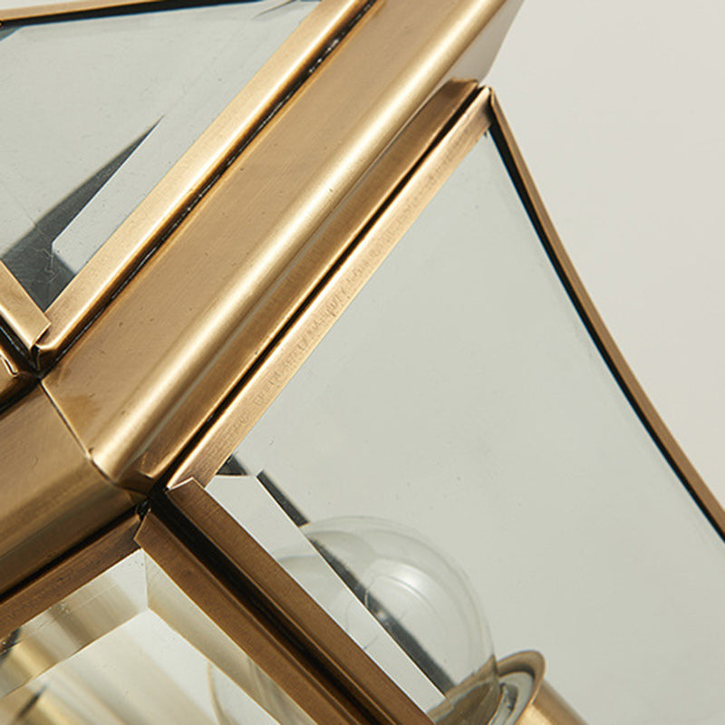 Traditional European Trapezoid Copper Glass 1-Light Wall Sconce Lamp For Garden | Kalsten