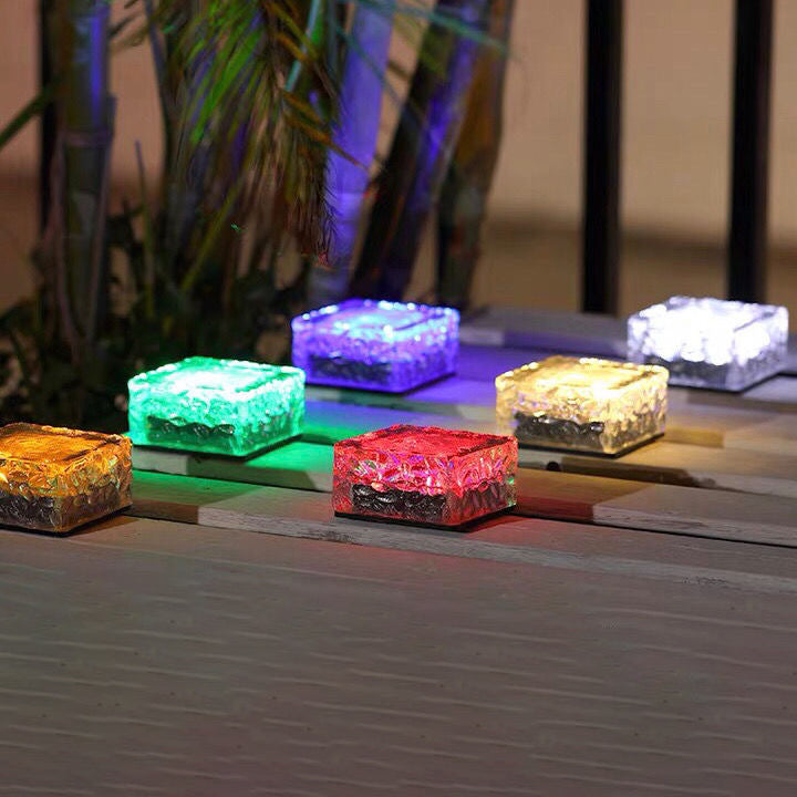 Modern Minimalist Solar Waterproof ABS Clear Glass Ice Cube Brick LED Outdoor Landscape Light For Garden | Kalsten