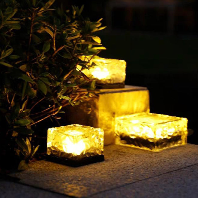 Modern Minimalist Solar Waterproof ABS Clear Glass Ice Cube Brick LED Outdoor Landscape Light For Garden | Kalsten