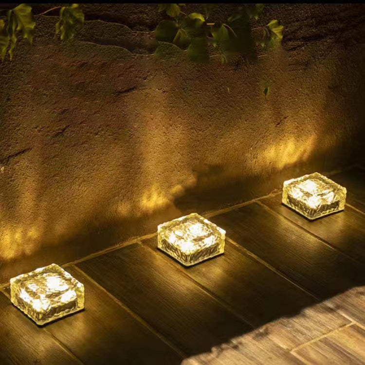 Modern Minimalist Solar Waterproof ABS Clear Glass Ice Cube Brick LED Outdoor Landscape Light For Garden | Kalsten