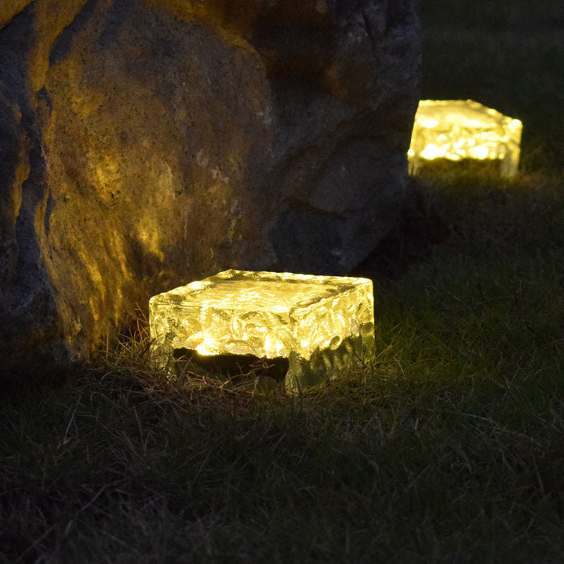 Modern Minimalist Solar Waterproof ABS Clear Glass Ice Cube Brick LED Outdoor Landscape Light For Garden | Kalsten