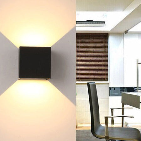 Modern Minimalist Waterproof Cube Up Down Aluminum Glass Induction LED Wall Light Lamps For Bedroom | Kalsten