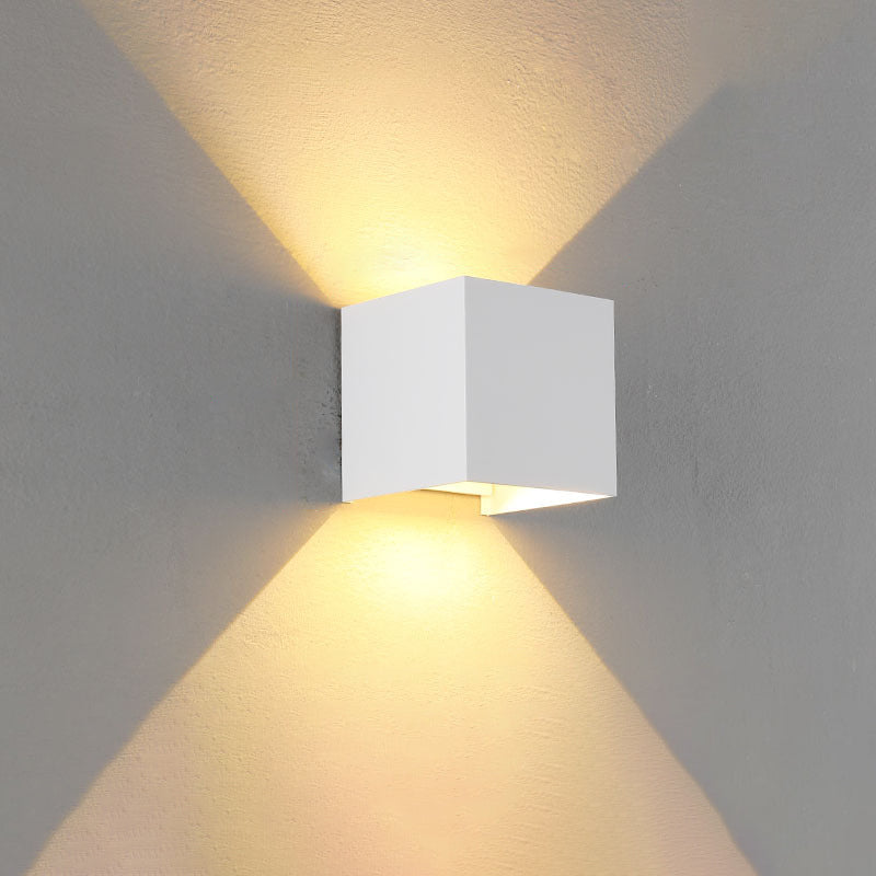 Modern Minimalist Waterproof Cube Up Down Aluminum Glass Induction LED Wall Light Lamps For Bedroom | Kalsten