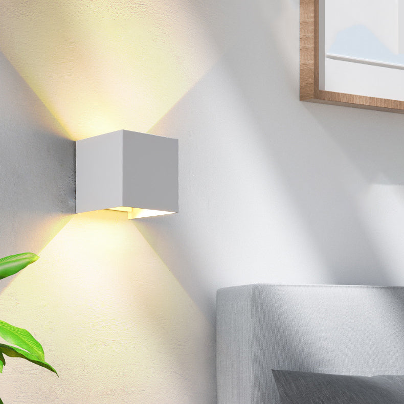 Modern Minimalist Waterproof Cube Up Down Aluminum Glass Induction LED Wall Light Lamps For Bedroom | Kalsten