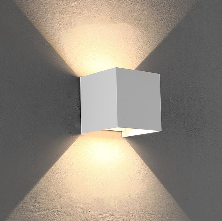 Modern Minimalist Waterproof Cube Up Down Aluminum Glass Induction LED Wall Light Lamps For Bedroom | Kalsten