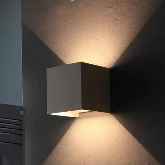 Modern Minimalist Waterproof Cube Up Down Aluminum Glass Induction LED Wall Light Lamps For Bedroom | Kalsten