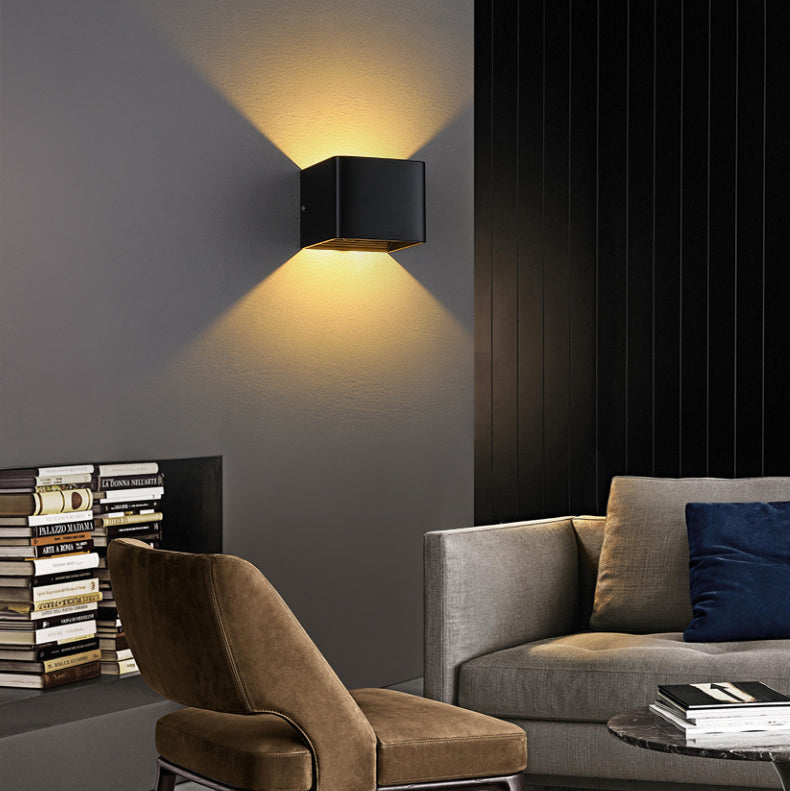Modern Minimalist Waterproof Cube Up Down Aluminum Glass Induction LED Wall Light Lamps For Bedroom | Kalsten