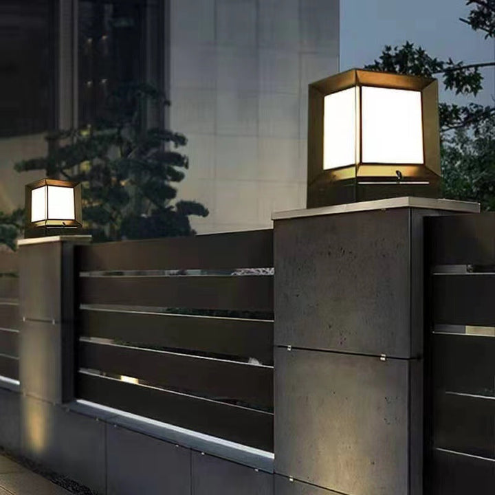 Modern Minimalist Waterproof Square-Shaped Aluminum Acrylic 1-Light Outdoor Post Light For Garden | Kalsten