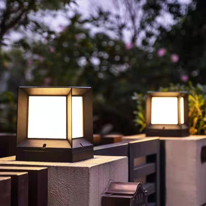 Modern Minimalist Waterproof Square-Shaped Aluminum Acrylic 1-Light Outdoor Post Light For Garden | Kalsten