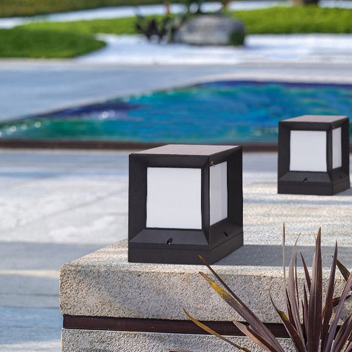 Modern Minimalist Solar Waterproof Square-Shaped Aluminum Acrylic LED Outdoor Post Light For Garden | Kalsten