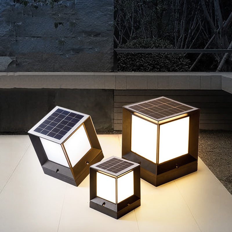 Modern Minimalist Solar Waterproof Square-Shaped Aluminum Acrylic LED Outdoor Post Light For Garden | Kalsten
