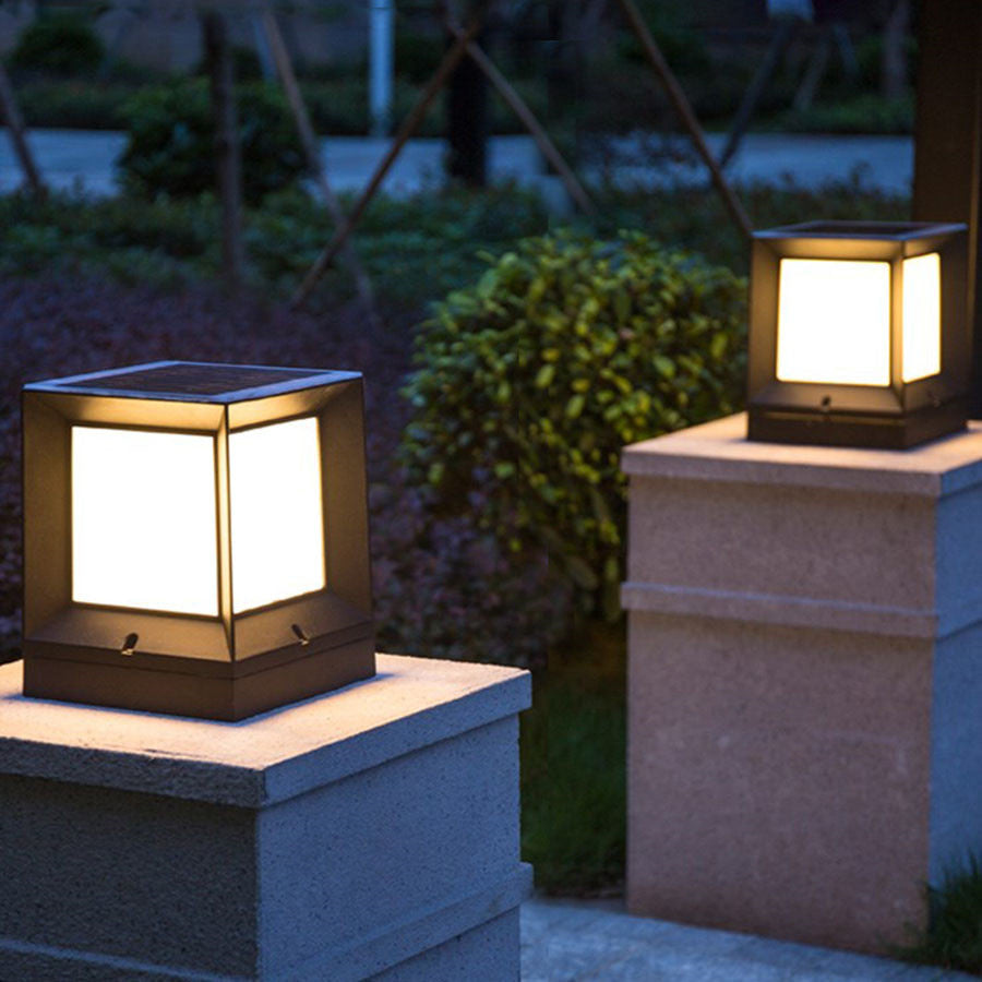 Modern Minimalist Solar Waterproof Square-Shaped Aluminum Acrylic LED Outdoor Post Light For Garden | Kalsten