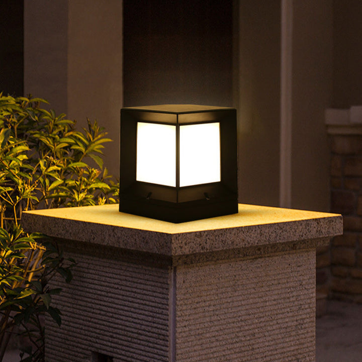 Modern Minimalist Solar Waterproof Square-Shaped Aluminum Acrylic LED Outdoor Post Light For Garden | Kalsten