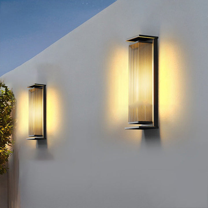 Modern Minimalist Solar Waterproof Rectangle Stripe Stainless Steel PC LED Outdoor Wall Sconce Lamp For Garden | Kalsten