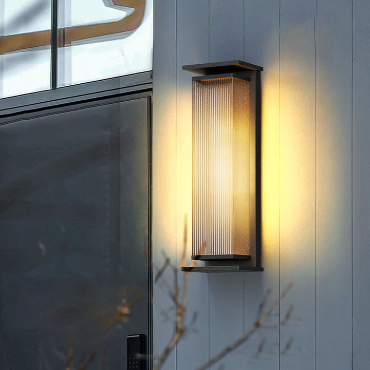 Modern Minimalist Solar Waterproof Rectangle Stripe Stainless Steel PC LED Outdoor Wall Sconce Lamp For Garden | Kalsten