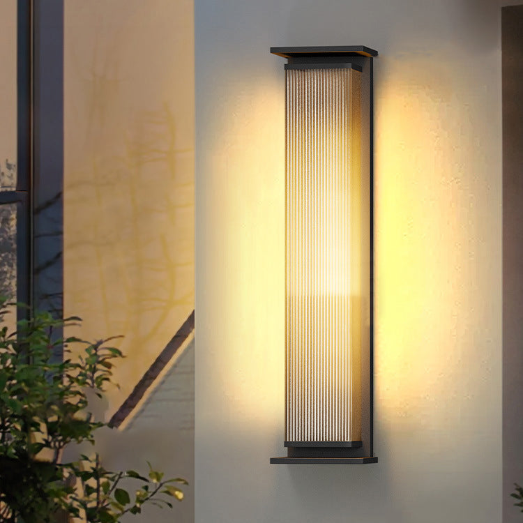 Modern Minimalist Solar Waterproof Rectangle Stripe Stainless Steel PC LED Outdoor Wall Sconce Lamp For Garden | Kalsten