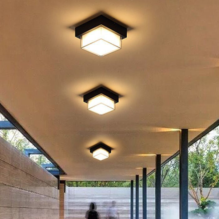 Modern Minimalist Waterproof Square Round Cylinder Die-Cast Aluminum Acrylic LED Flush Mount Ceiling Light For Outdoor Patio | Kalsten