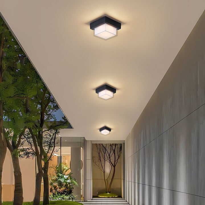 Modern Minimalist Waterproof Square Round Cylinder Die-Cast Aluminum Acrylic LED Flush Mount Ceiling Light For Outdoor Patio | Kalsten
