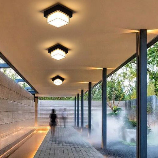 Modern Minimalist Waterproof Square Round Cylinder Die-Cast Aluminum Acrylic LED Flush Mount Ceiling Light For Outdoor Patio | Kalsten