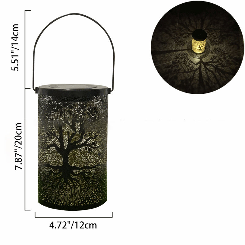 Traditional Vintage Solar Waterproof Cylinder Skeleton Tree Iron LED Outdoor Light For Garden | Kalsten