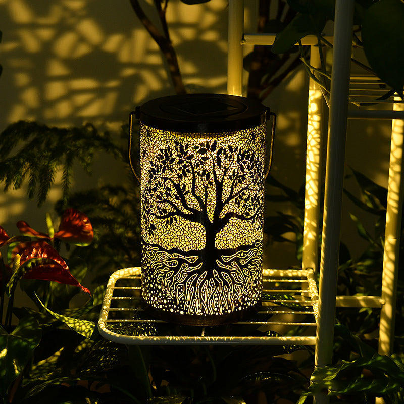 Traditional Vintage Solar Waterproof Cylinder Skeleton Tree Iron LED Outdoor Light For Garden | Kalsten