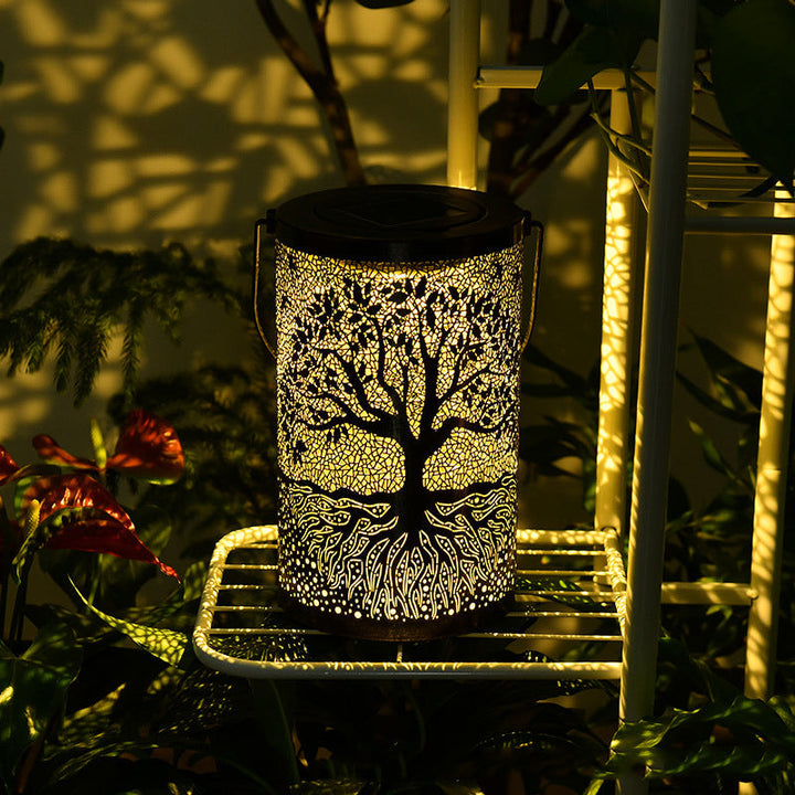 Traditional Vintage Solar Waterproof Cylinder Skeleton Tree Iron LED Outdoor Light For Garden | Kalsten