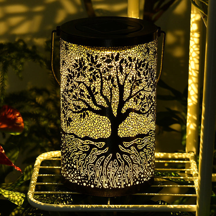 Traditional Vintage Solar Waterproof Cylinder Skeleton Tree Iron LED Outdoor Light For Garden | Kalsten