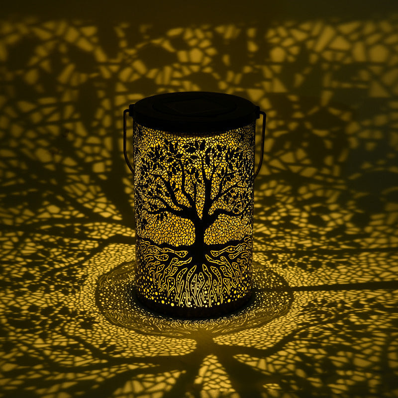 Traditional Vintage Solar Waterproof Cylinder Skeleton Tree Iron LED Outdoor Light For Garden | Kalsten