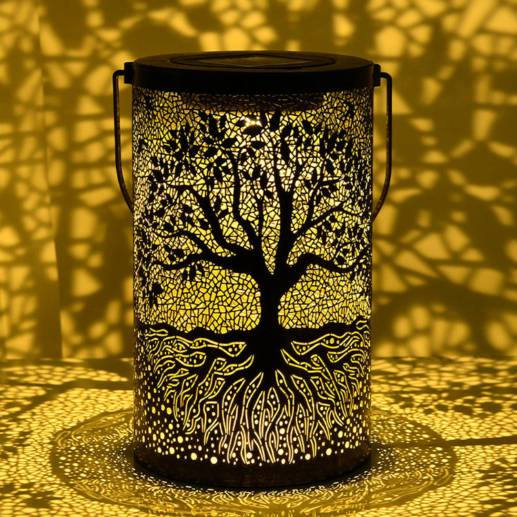 Traditional Vintage Solar Waterproof Cylinder Skeleton Tree Iron LED Outdoor Light For Garden | Kalsten