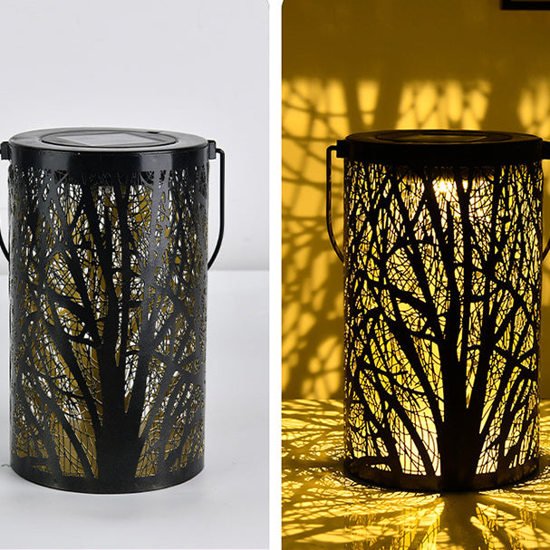 Traditional Vintage Solar Waterproof Cylinder Skeleton Tree Iron LED Outdoor Light For Garden | Kalsten
