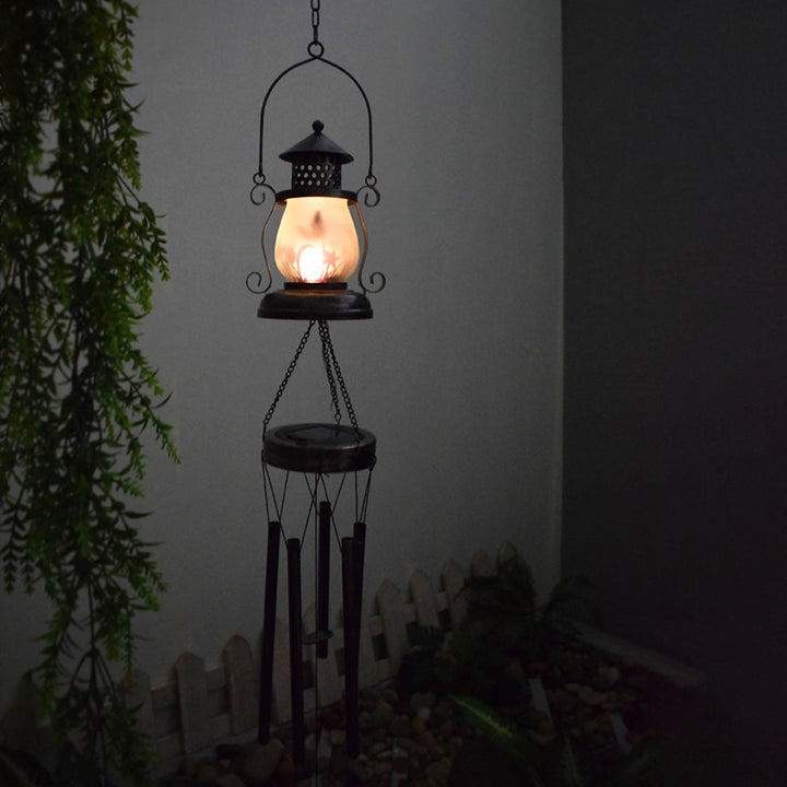 Contemporary Scandinavian Solar Waterproof Oval Disc Triangle Wind Chime Iron Glass Plastic LED Outdoor Light For Outdoor Patio | Kalsten