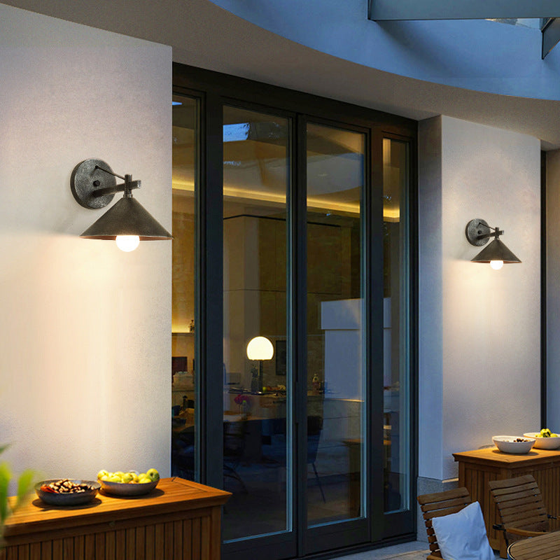 Contemporary Nordic Iron Geometric Cone 1-Light Outdoor Waterproof Wall Sconce Lamp For Garden | Kalsten