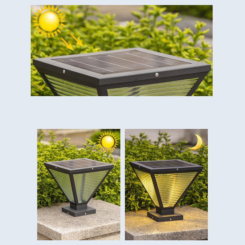 Modern Minimalist Solar Waterproof Square Prismatic Stainless Steel Glass LED Outdoor Light For Patio | Kalsten