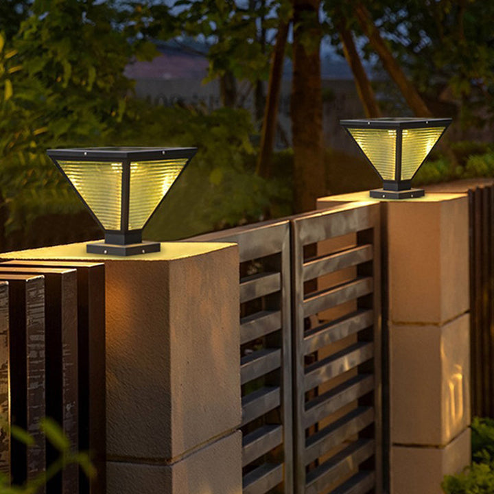 Modern Minimalist Solar Waterproof Square Prismatic Stainless Steel Glass LED Outdoor Light For Patio | Kalsten