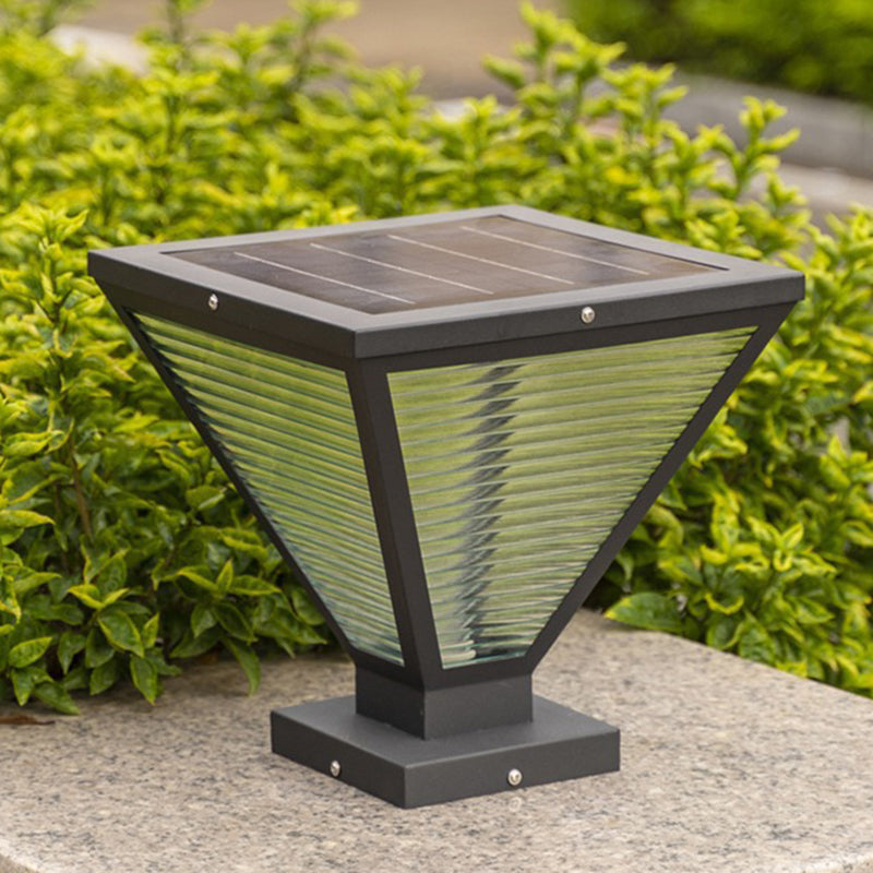Modern Minimalist Solar Waterproof Square Prismatic Stainless Steel Glass LED Outdoor Light For Patio | Kalsten
